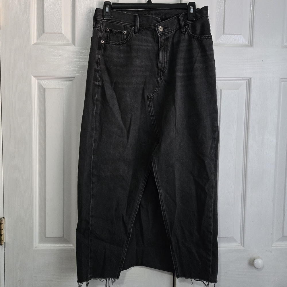 Black Denim Skirt Front Split 8